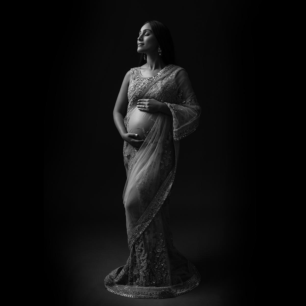 Pregnancy Saree silk worn for a maternity photo concept