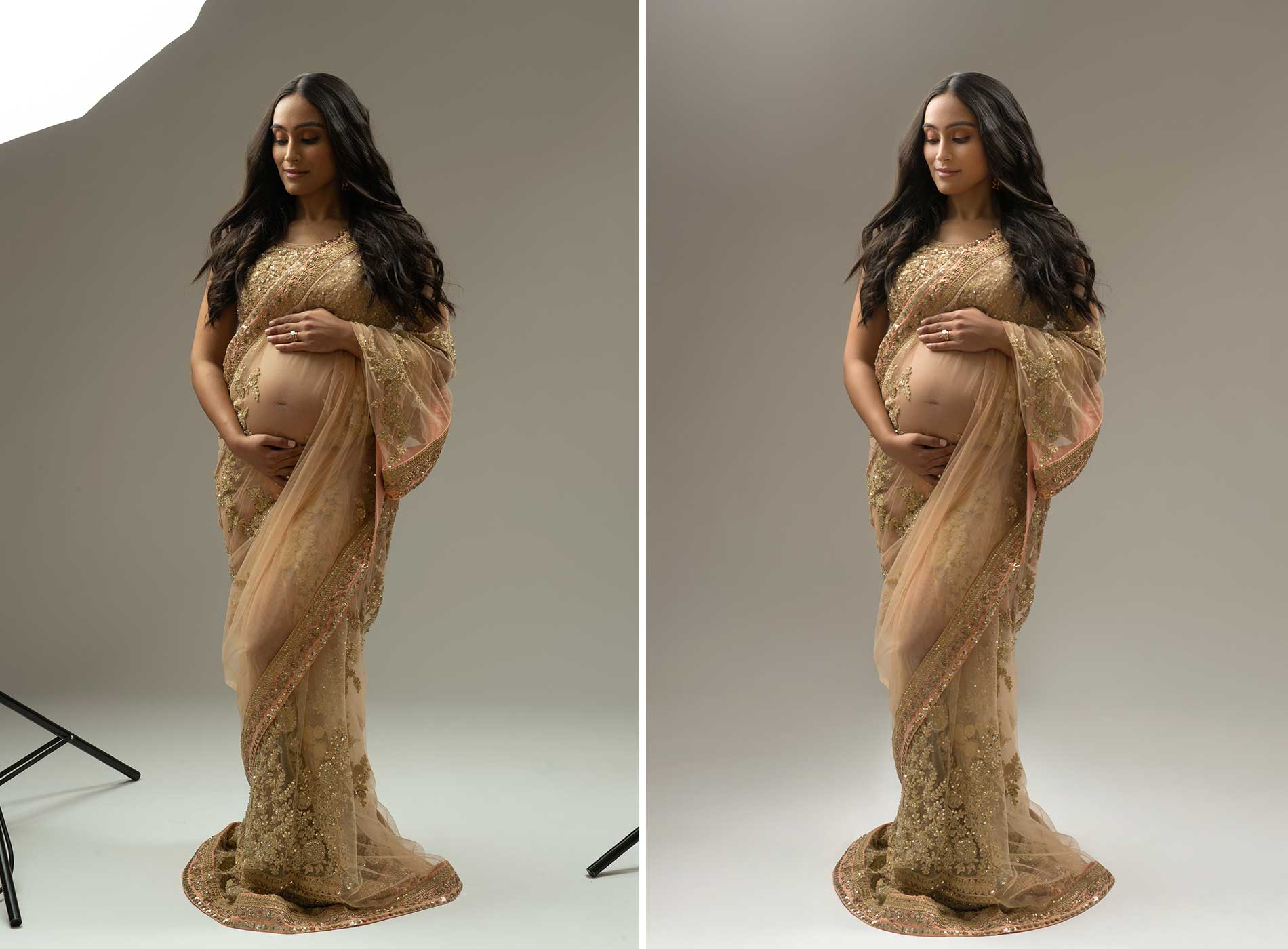 Beautiful maternity photo showing the editing process