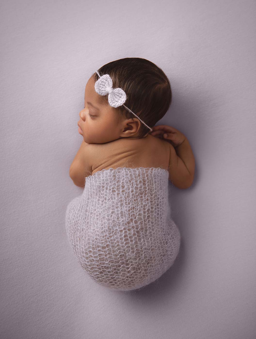 lilac purple blanket infant sleeping headband bow newborn portrait