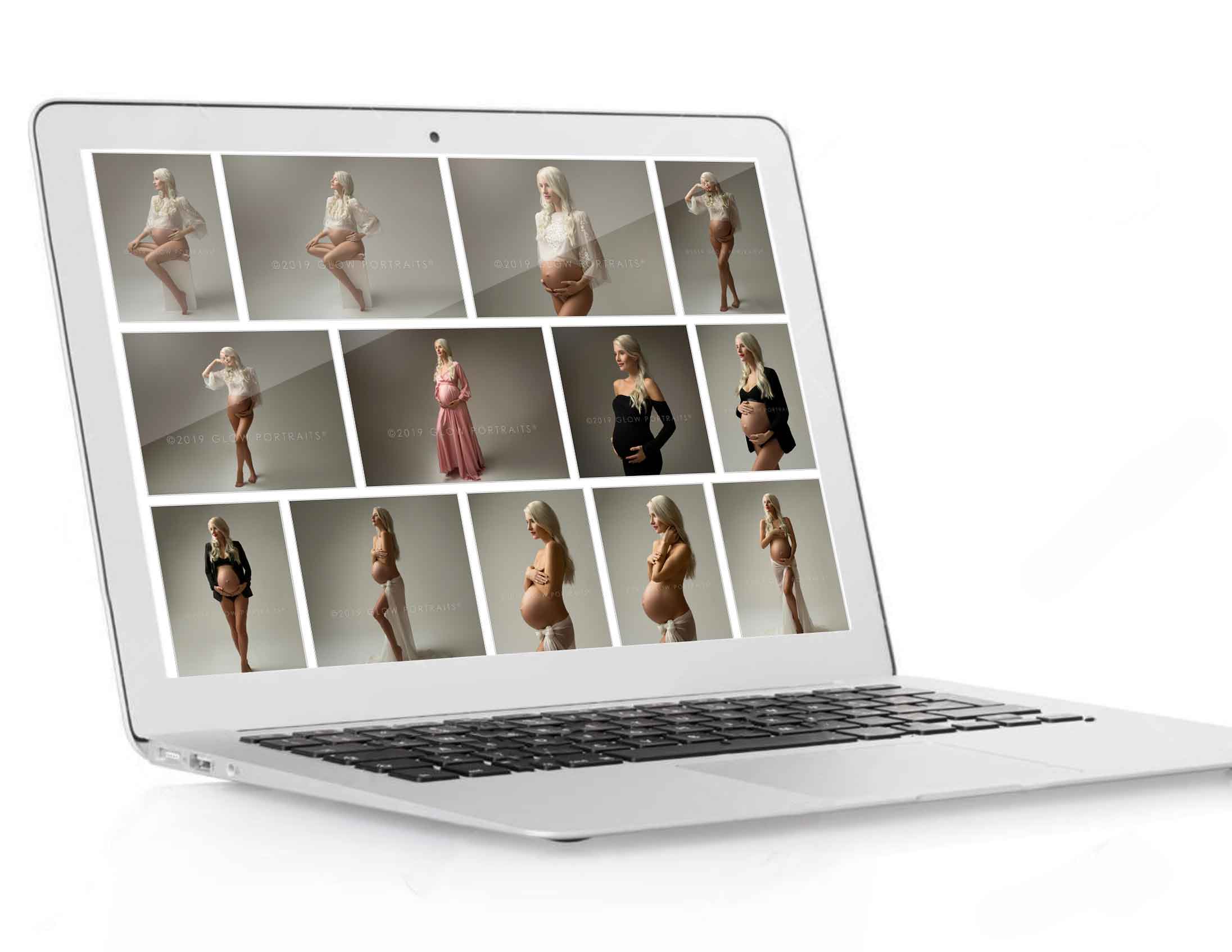 Laptop with a collage of maternity photos