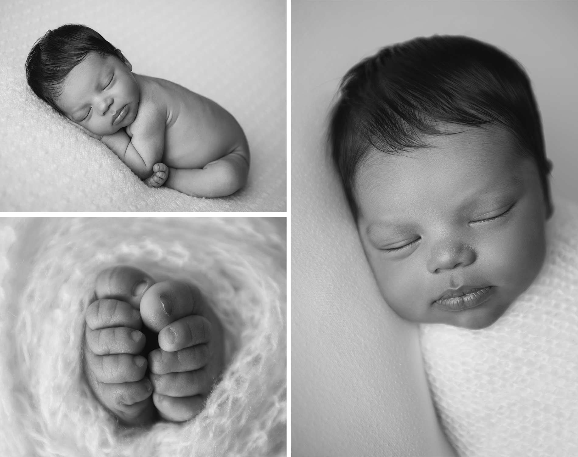 newborn close-ups in black and white and baby feet shot