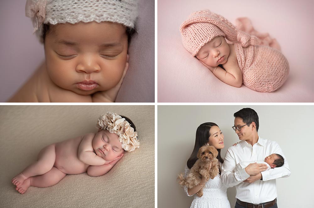 Collage of newborn photos of glow portraits